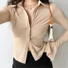 Blouses Femmes Flare Manches Longues Chemise Haut Pour Femmes Vintage Revers Cloche Mince Cardigan Décontracté Chemisier Printemps Automne Mode Femme Vêtements