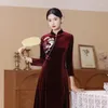 Ubranie etniczne Chińskie tradycyjne sukienka Velor Qipao jesienna zima kobiety Velvet A-line Cheongsam Lady Evening Party Suknia