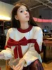Kobiety Sweters High-end atmosferyczny łuk luźne luźne sweter sweter jesienne zima Koreańska wersja 2023 Boże Narodzenie Czerwone Kobiety Estetyka