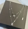 Pendant Necklace Brand Designer Top S Sterling Sier Water Drop Square Zircon Double Layer Multi Charms Chain Choker for Women Jewelry Party Gift