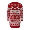 Casual Dresses Christmas Sticke Dress Women Round Neck Long Sleeve Jacquard Simple Elk Snowflakes Knit Pullover Vestidos