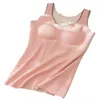 Camisoles & Tanks Seamless Pad Bra Vest Women's Velvet Thermostatic Tank Tops Slim Fit V-neck Sleeveless Basic Cami Top Shirt For Summer