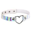 Chokers Chockers Harauku Pu Leather Choker Necklace Women Holographic Heart Metal Laser Collares Chocker Jewelry Will And Sandy Drop Dhfzn