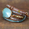 Bransoletka Bangle Dams Wrap Amazonite Crystal 5x Skórzany pasek Brzecelety Multilayers Oświadczenie Bransoletka joga Bransoletka Bransoletka Dropshipping