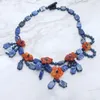 Colares Lii Ji Pedra Real Azul Sodalite Carnelian Ágata Flores Gargantilha Colar 49cm Mulheres Jóias Natal Presente de Ano Novo