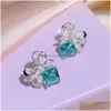 Stud 925 Sterling Sier Heart Love Earrings for Women 18k Rose Gold Shining Square Elegant Crystal Blue Diamond Ear Rings Designer Ea Dhwzl