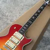 Hot sell good quality Hot 3 pickups red color electric guitar AAA Flame maple top Lightning inlay Musical Instruments