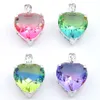 Всего 12 шт., Luckyshine Rainbow Love Heart, турмалин, драгоценный камень 925, с платиновым покрытием, женские свадебные кулоны, 16, 18 мм, New240M