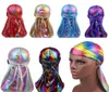 Homens Mulheres Seda Laser Poliéster Bandana Chapéu Durag Rag Tail Wrap Headwear Presente Cap3515691