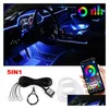 Decorative Lights 6 In 1 6M Rgb Led Car Interior Ambient Light Fiber Optic Strips With App Control Atmosphere Lamp Drop Delivery Mob Dhtvp