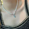 Chaînes Français Light Luxury Perle Détachable All-Match Chaîne Peu Profonde Mer Bleu Cristal Tempérament Haut De Gamme 925 Collier En Argent Sterling