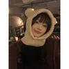 Korean Version Cute Little Bear Ear Pullover Knit Hat For Women Autumn And Winter Warm Balaclava Hat Plush Integrated Caps 231229