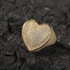 Hip Hop New Men's Big Heart Full Zircon Men Ring Famous Brand Iced Out Micro Pave CZ Rings Punk Rap Jewelry Size265L