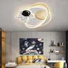 Plafondverlichting Moderne LED Cartoon Maan Astronaut Lamp Kinderen Kinderkamer Jongens Slaapkamer Decor Ruimte Licht Kinderkamer Kroonluchter