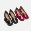 Dress Shoes Rose Flower Square Toe Mujeres Mary Jane Women Vintage Patent Leather Strap Chunky Flat Single Middle Heel