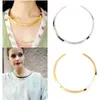 Womens Gold Silver Tone van de hele mode Gold gebogen gespiegelde metalen choker kraag gevlekt slabbetje ketting350B