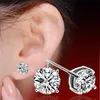 Boucles d'oreilles à tige en plaqué or blanc 18 carats avec 4 griffes en zircone pour hommes, femmes, amoureux, boucles d'oreilles de couple en cristal, élégantes boucles d'oreilles en diamant de zircon noir et blanc pour hommes