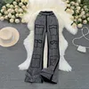 Women's Pants Fashion Trendy Diamonds Flare 2024 Spring Collection Zipper High Waist Casual Trousers Female 11XX8018