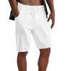 Shorts masculinos homens verão algodão linho joelho-comprimento de perna larga calças coreanas masculino escritório bf streetwear cordão simples pantalones