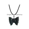 Pendant Necklaces Crystal Stone Butterfly Necklace Hand Carved Natural Gemstone Ladies Party Fashion Accessories Whit Chains Drop De Dhw94