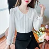 Women's Blouses Spring And Summer Elegant Temperament Clothing Spliced Button Ruffle Edge Doll Neck Long Sleeve Solid Color Shirt