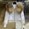 Winter Puffer Jacket Women Thick Warm Short Parkas Real Natural Raccoon Fur Female Loose 90% White Duck Down Coat 231229