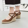 Summer Cross Qplyxco Sandals Poested Teen Strap Woman Gladiator Platform Hoge hakken Wedges schoenen voor vrouwen Siz 657