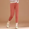 Women's Pants Korean Casual Solid Elastic Waist Fashion All-match Pockets Spliced Luxery Harem Cropped Summer Clothing