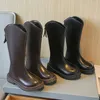 Botas meninas coxa-alta 2024 criança marrom sapatos longos crianças sola macia antiderrapante alto inverno quente pelúcia botas tamanho 23-32