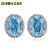 Stud Dimingke S925 Silver Ear Stud 6x8mm Blue High Carbon Diamond Women's Premium Biżuter