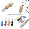 Pendanthalsband Rostfritt stål Fold Knife Creative Peanut Shape Key Necklace Mini Portable Outdoor Tools Drop Leverans smycken DHKDF