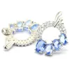 Pendientes colgantes 26x18mm delicado corte fino rico azul violeta tanzanita aguamarina blanco CZ boda mujeres uso diario plata