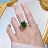 Cluster Rings Spring Qiaoer Vintage 18K White Gold Plated 10 14MM Emerald High Carbon Diamonds 925 Sterling Silver Fine Jewelry