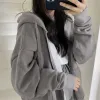 2023 feminino oversized hoodies casual sólido manga longa com zíper jaquetas versão coreana harajuku solto velo com capuz