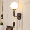 Wall Lamp Vintage Wood Glass Bedroom Bedside French Living Room Mirror Headlight American Cable Switch