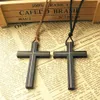 Solid wood cross pendant necklace vintage leather cord sweater chain Inlaid copper men women jewelry handmade stylish Jesus Vintag243z