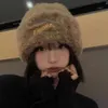 비니 두개골 캡 여성 가을과 겨울 에디션을위한 푹신한 니트 모자 큰 머리띠 두꺼운 따뜻한 모직 쇼케이스 얼굴 작은 귀 보호 감기