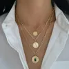 Catene Moda Donna Gioielli Collana con pendente a moneta placcata in oro con pavé di zirconi cubici 5A Commercio all'ingrosso geometrico