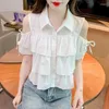 Blouses Femmes Femmes Sexy Hors Épaule À Lacets Chic Chemises Douces Tendance Casual Volants Blanc À Manches Courtes Kawaii Tops Y2K Blusas