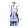 Vestidos casuais cocktail praia clube verão streetwear mulheres halter pescoço mini vestido tie-dye backless bodycon festa