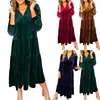 Casual jurken dames effen kleur goud fluweel brede zoom losse afslankende v-hals dames zomerjurk lange chic maxi voor dames