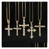 Pendentif Colliers NS1082 Haute Qualité Diamant Christian Relin Bijoux Plaqué Or Chaîne En Acier Inoxydable CZ Micro Pave Croix Collier Dhfu3