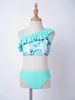 Ställ barnflickor baddräkter badkläder Summer Tankini Outfits 3pc blommor sned axel ruffle tank väst skördetoppar+bikini trosor+kjolar