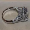 Tamanho 5-11 jóias de luxo 8ct grande pedra safira branca 14kt ouro branco preenchido gf simulado diamante casamento anel de noivado lov226o