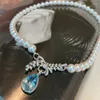 Chaînes Français Light Luxury Perle Détachable All-Match Chaîne Peu Profonde Mer Bleu Cristal Tempérament Haut De Gamme 925 Collier En Argent Sterling