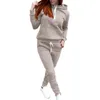 Frauen Zwei Stück Hosen Einfarbig Fleece Mit Hut Sport Anzug Frau Overall Strampler Elegante 3 Frauen Anzüge Mutter