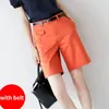 Shorts femininos tafn para mulheres na altura do joelho elegante cor sólida laranja reta com cinto solto casual verão