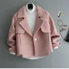 Ternos femininos 2024 outono/inverno versão coreana fino blazer curto estatura menina casaco versátil jaqueta de lã rosa