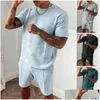 Men'S Tracksuits Mens 2022 Summer Tracksuit Men Casual Sports Set Solid Color Plaid Short Sleeved Shorts Sets Fashion 2 Piece Drop D Dhoal