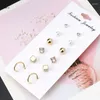 Studörhängen x7ya 6 par mini oregelbundna geometriska olika set Pearl Women Ear Hoop Studs smyckespresent till alla hjärtans dag